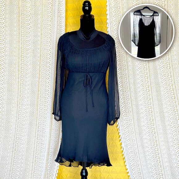 ABS Allen Schwartz Dresses & Skirts - Vintage Sheer Black Milkmaid Midi Dress Size 6 - Morticia Addams - Whimsigoth